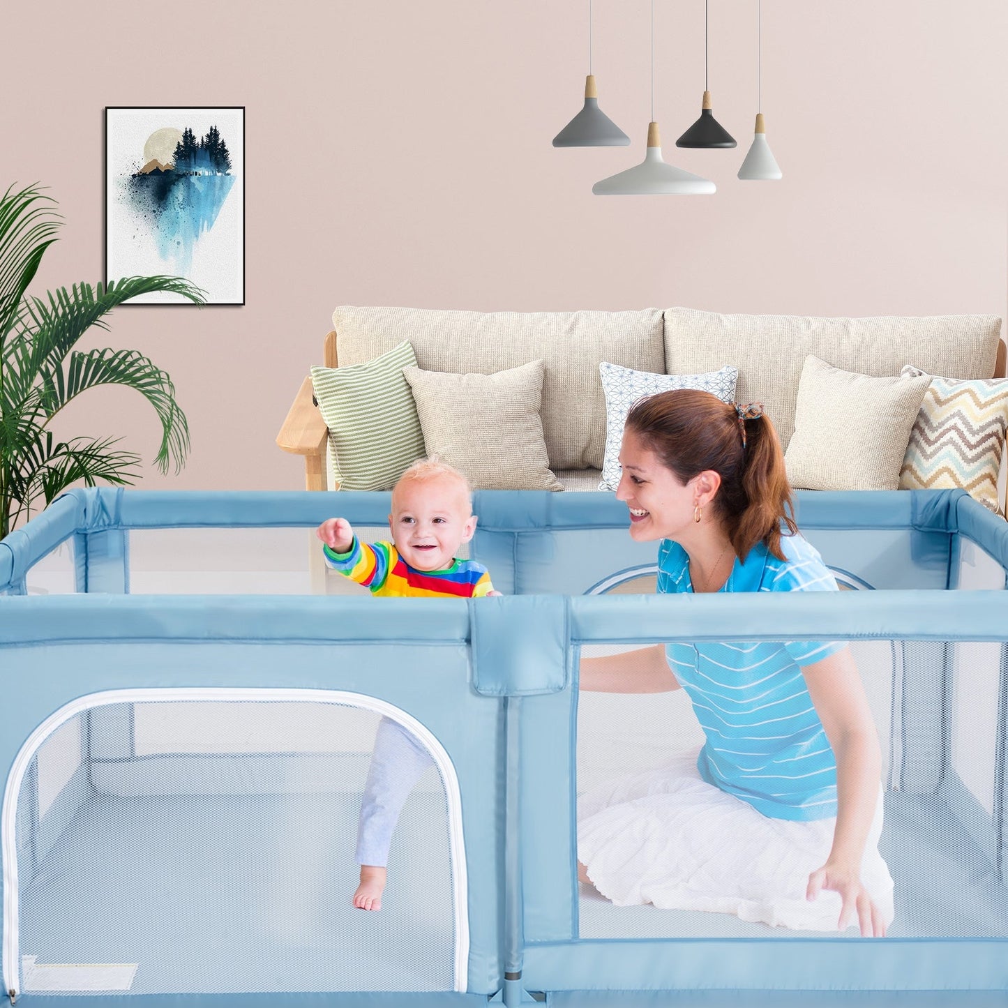 Gbruno Extra Large Baby Playpen - Safe Activity Center in Blue