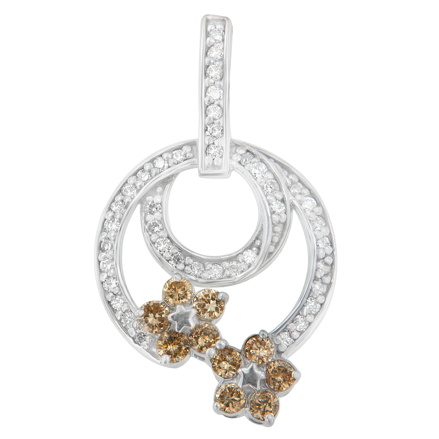 Collar de Pendiente Floral de Diamante Cortado Redondo de Plata Esterlina .925