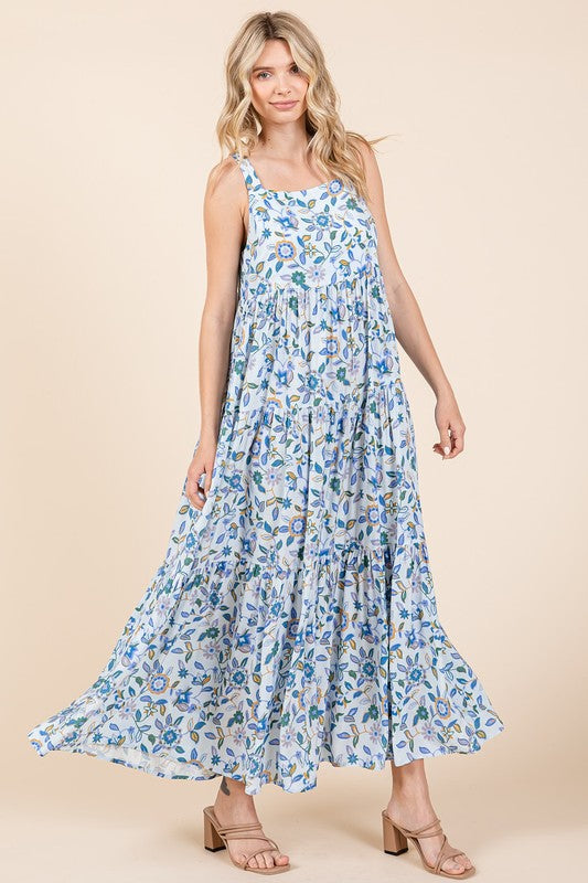 Robe Maxi Sans Manches à Imprimé Floral Élegante