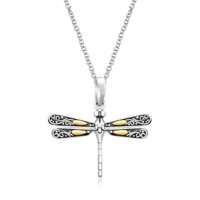 Pendentif Libellule en Or Jaune 18k et Argent Sterling