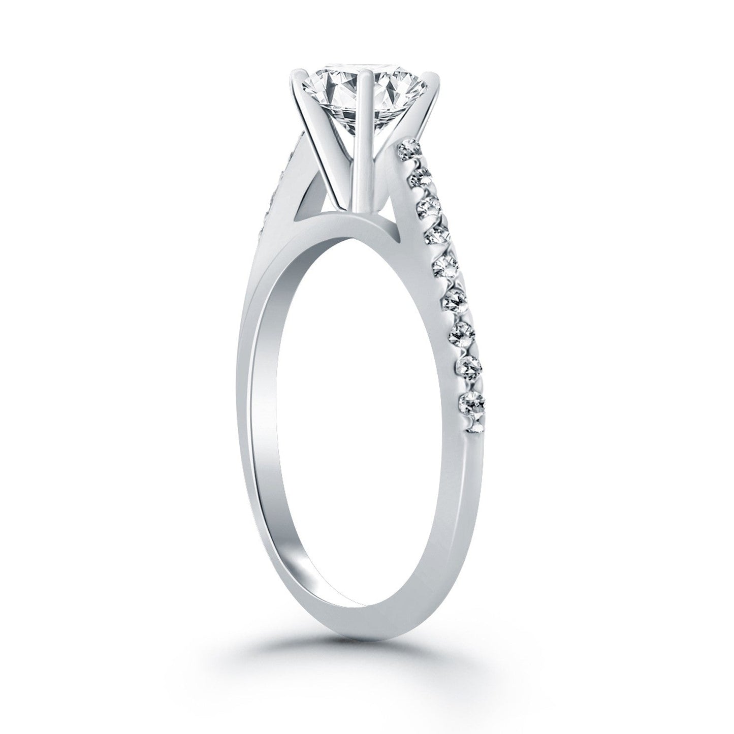 Bague de fiançailles en or blanc 14k avec diamants micro sertis en cathédrale