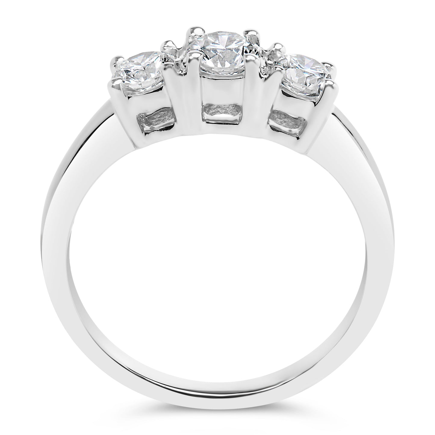 Anillo de Compromiso de Diamante Creado en Laboratorio de 3 Piedras en Oro Blanco de 14K - Talla 7