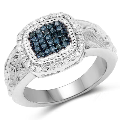 Bague en argent sterling avec diamants bleus et blancs de 0,28 carat