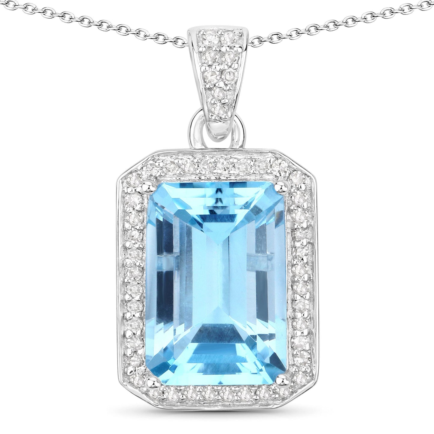 5.85 Carat Blue Topaz & Diamond Sterling Silver Pendant