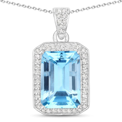 5.85 Carat Blue Topaz & Diamond Sterling Silver Pendant