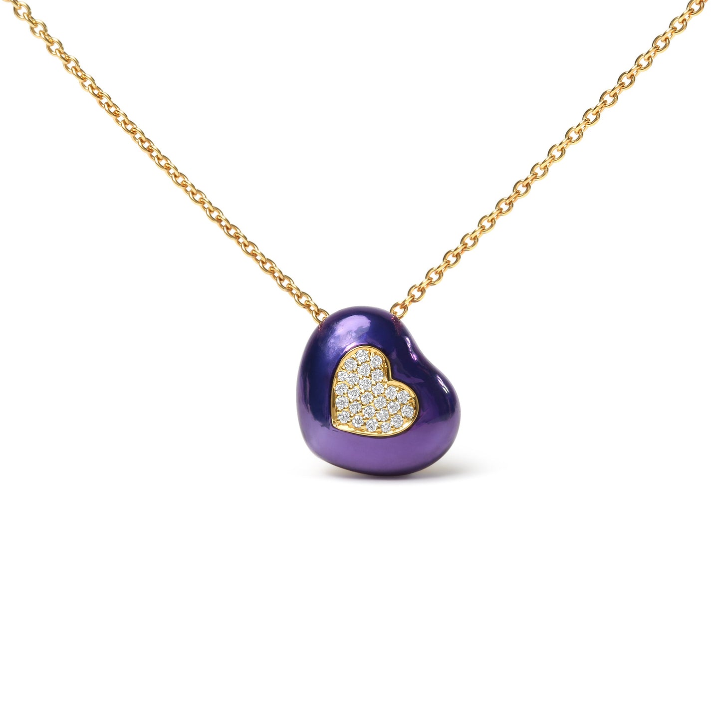 Collier pendentif en cœur en or jaune 18K avec émail bleu et diamants