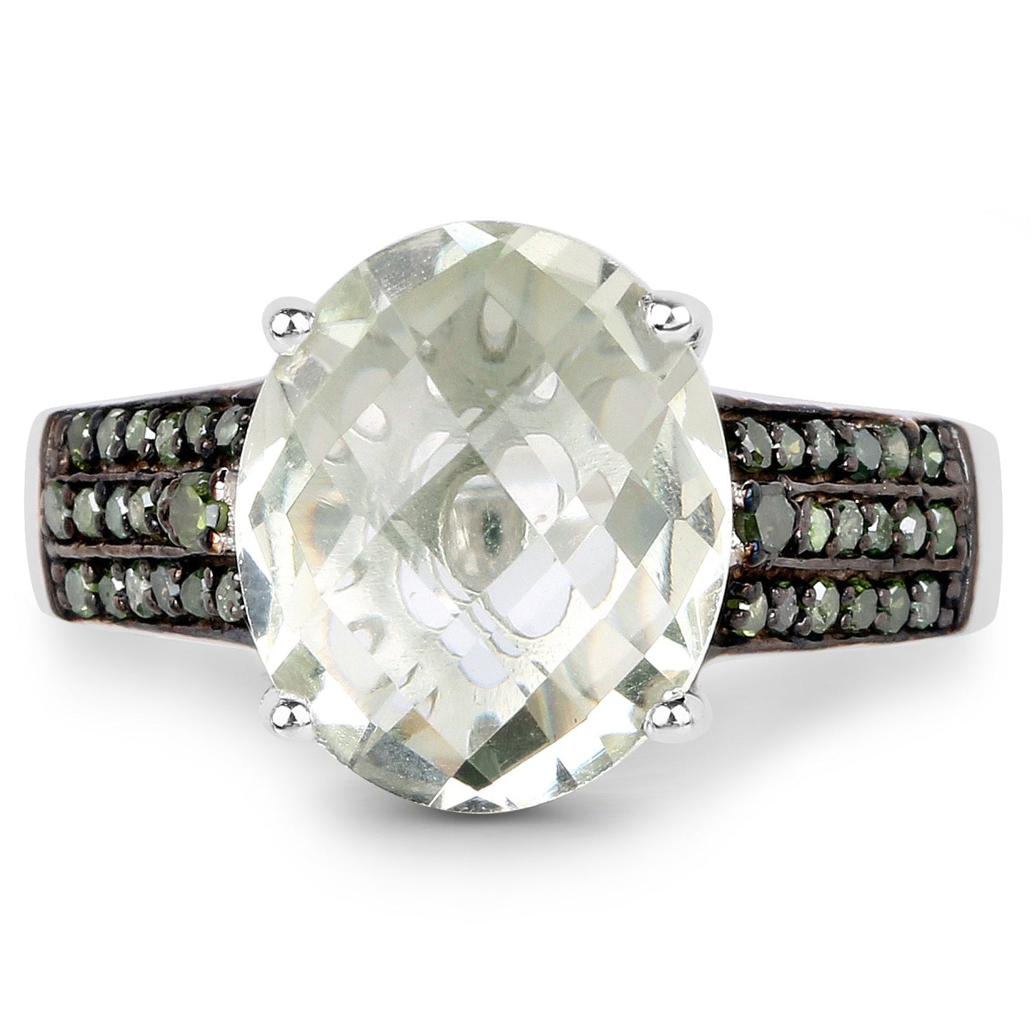 Bague en Argent Sterling avec Améthyste Verte de 4,41 Carats et Diamants