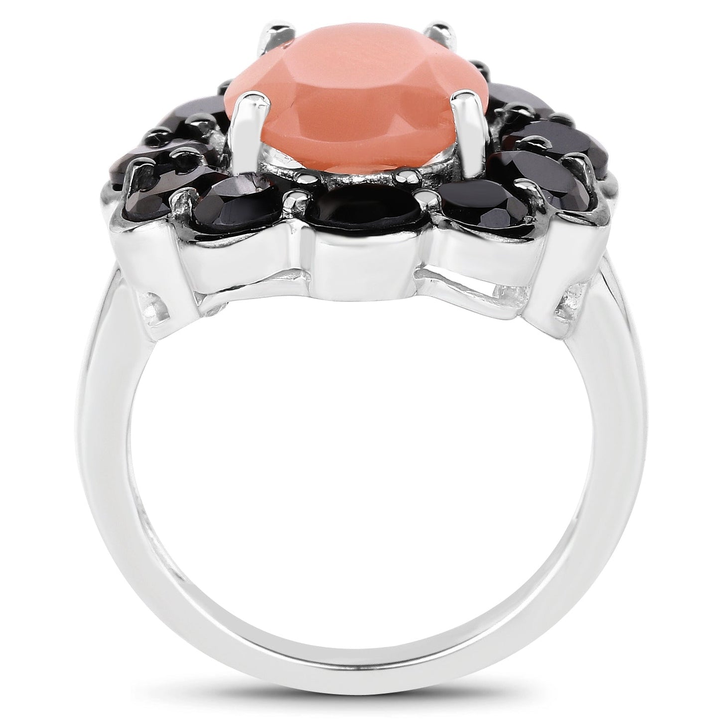 7.88 Carat Genuine Peach Moonstone & Black Spinel Ring