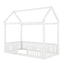 Twin Size Wood House Bed with Fence and Door, White - Korvel