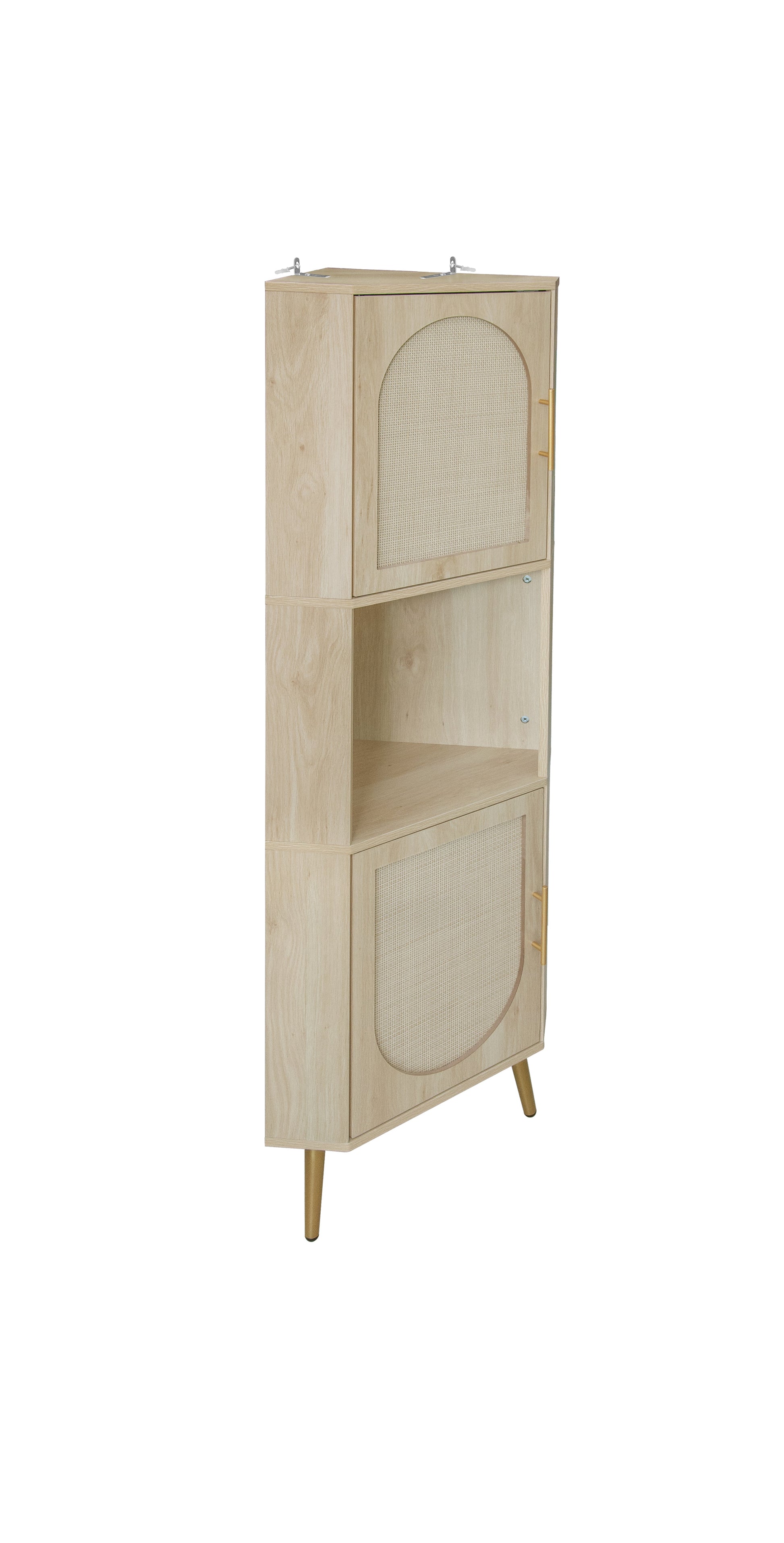 Corner cabinet ,Rattan door,Freestanding Corner Tables For Small Spaces, Corner Shelf Stand For Living Room, Kitchen, Bathroom - Korvel