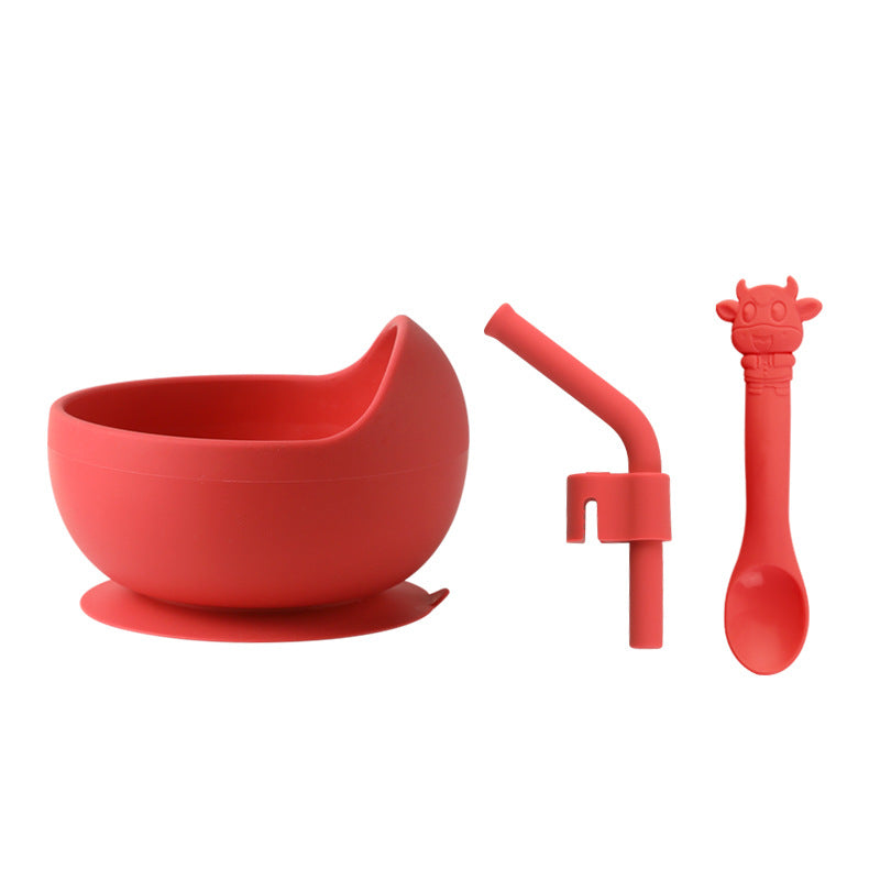 Children's Full Silicone Bowl Sucker Learning To Eat Training Meal Bowl Adsorption Baby Spoon Fork Meal Set Kindergarten Bowl Plate - Korvel