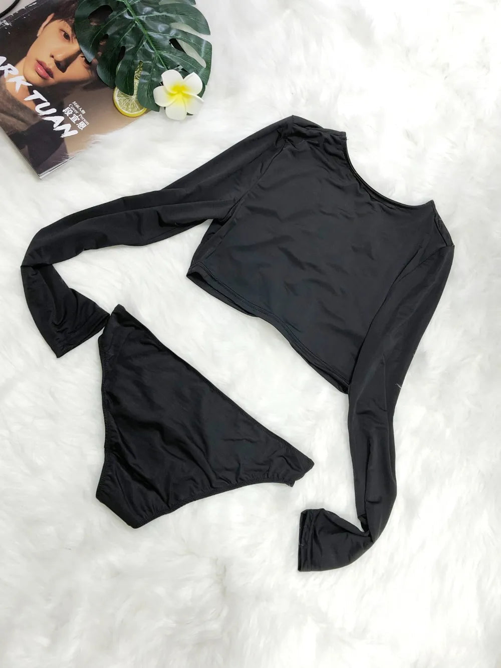 Round Neck Long Sleeve Top and Brief Swim Set - Korvel