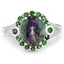 3.92 Carat Genuine Rainbow Quartz & Chrome Diopside Sterling Silver Ring