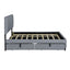Queen Size Velvet Upholstered Platform Bed with 2 Drawers and 1 Twin XL Trundle- Gray - Korvel
