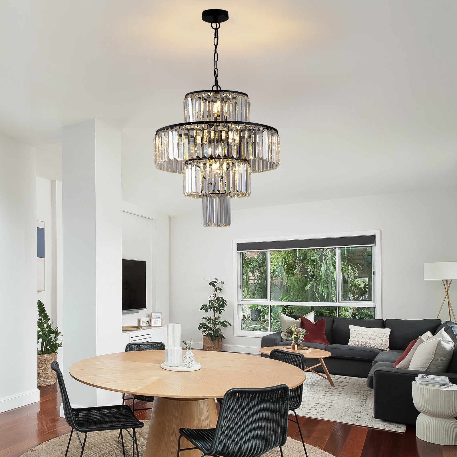 Black  Luxury Crystal Chandelier Modern Chandeliers Lights Fixture Hanging  Pendant Light Fixture for Dining Room Bedroom - Korvel