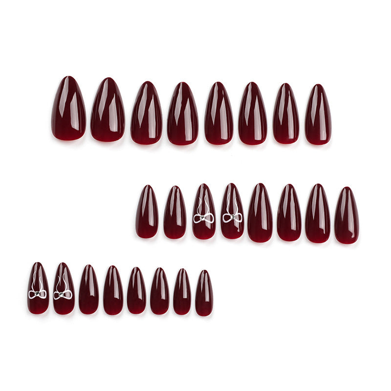 Bow wear manicure long almond nails fake nails - Korvel