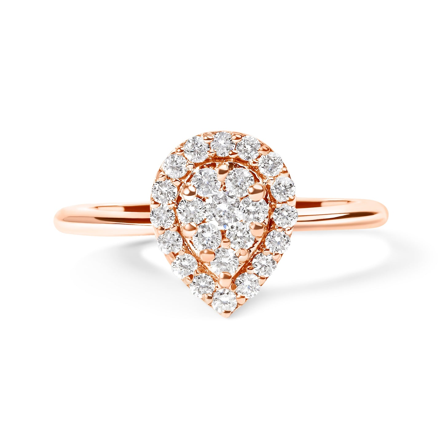 Bague de promesse en or rose 10K avec halo en diamant en forme de poire - Taille 6