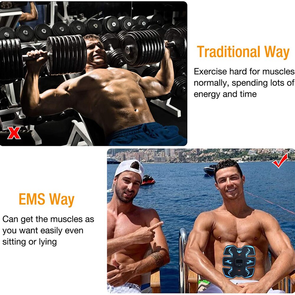 EMS Muscle Stimulator with LED Display USB Rechargeable Abdominal Belt Work Out Power Fitness Abdominal Men Women - Korvel