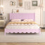 Queen Size Wood Platform Bed Frame, Retro Style Bed with Rectangular Headboard,No Need Box Spring,Pink - Korvel
