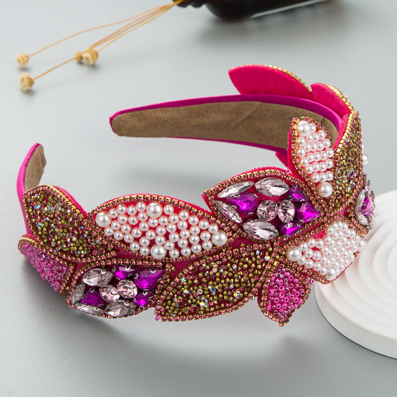Diadème en forme de feuille en perles et strass