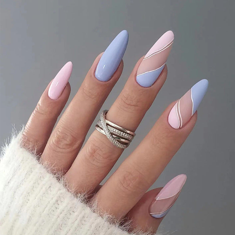 Finished manicure patches, wearable nails, drop-shaped manicure patches, contrasting color combinations - Korvel