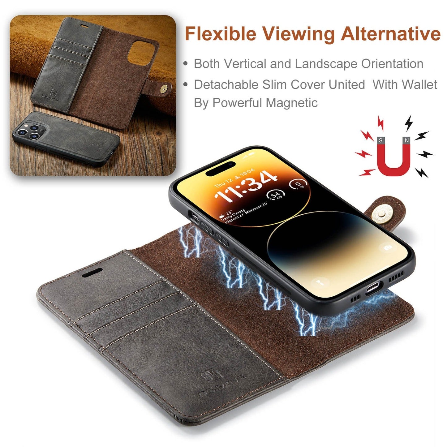 Coque de téléphone magnétique en cuir premium pour iPhone 14 Pro Max et 13 Pro Max
