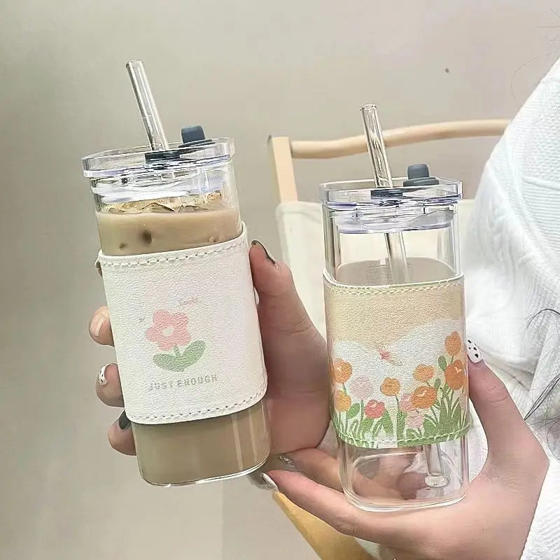 Elegant Heat-Resistant Glass Water Tumbler with Lid