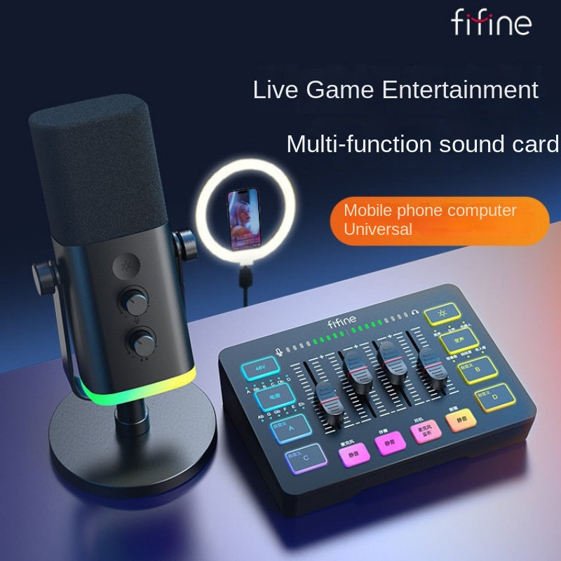 Fifine Game Live Streaming Equipment SC3 Full Set USB External Sound Card Microphone Desktop Karaoke - Korvel