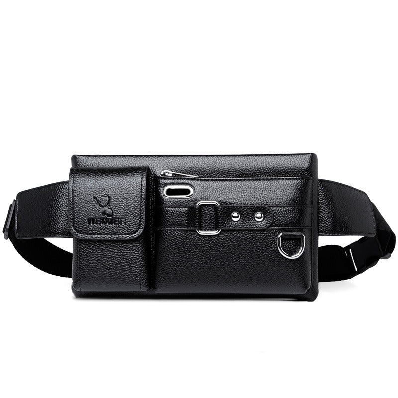 Men's Sports Waist Bag Multi Functional Outdoor Waist Bag PU Messenger Bag Riding Waist Bag - Korvel