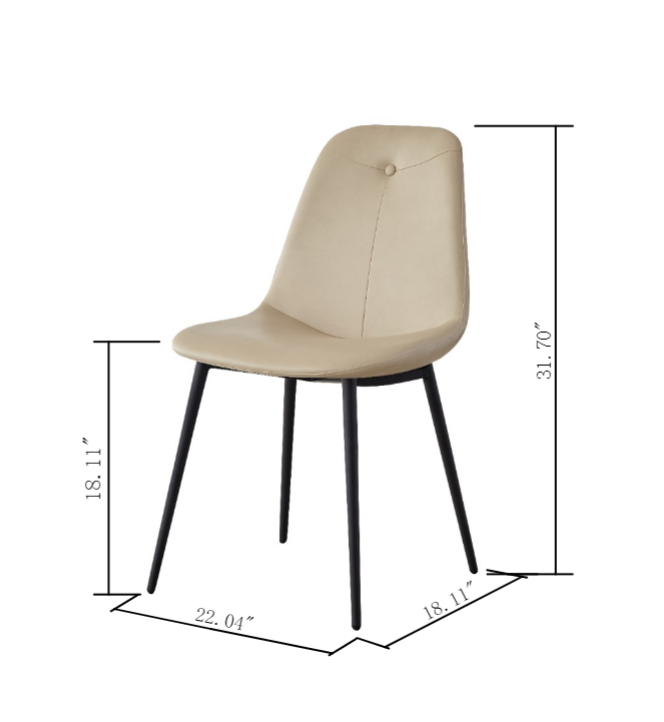 A set of 2 high back dining chairs with PU artificial leather soft cushions and metal legs, decorated with large soft cushions - Korvel