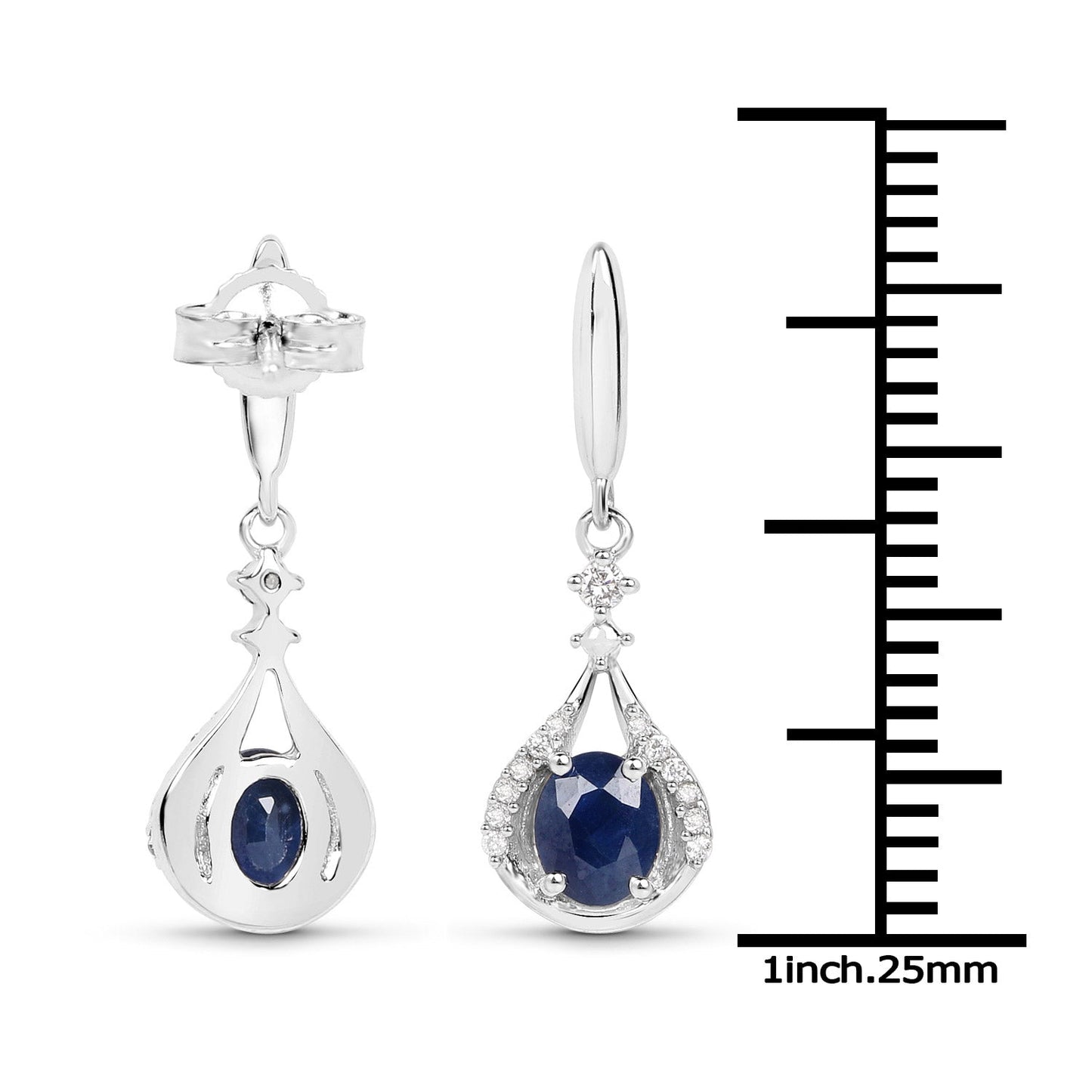 0.86 Carat Blue Sapphire & Diamond 14K White Gold Earrings