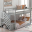 Twin over Twin Floor Bunk Bed, Ladder with Storage  Gray - Korvel