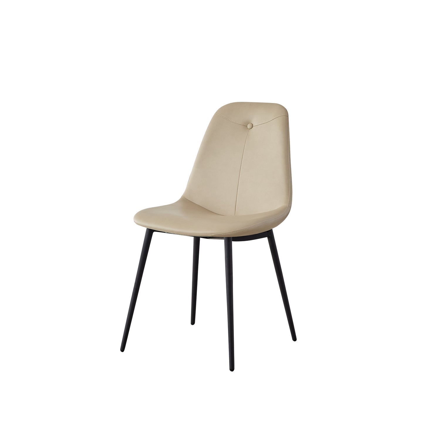 A set of 2 high back dining chairs with PU artificial leather soft cushions and metal legs, decorated with large soft cushions - Korvel