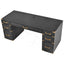 70 inch classic and traditional executive desk with metal trim, writing desk with 2 file drawers, USB ports, and sockets, black - Korvel