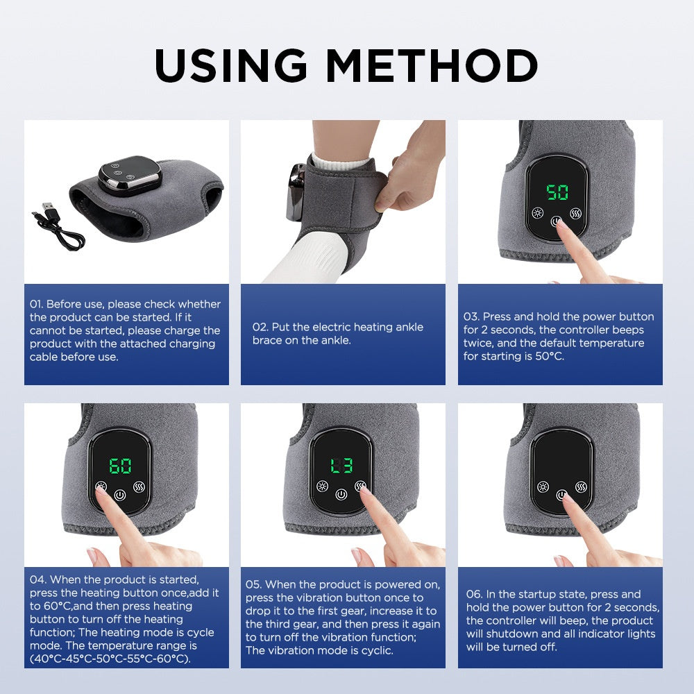 USB Heated Ankle Support with Hot Compress Massage Function Rechargeable Foot Ankle Joint Care and Foot Massager - Korvel
