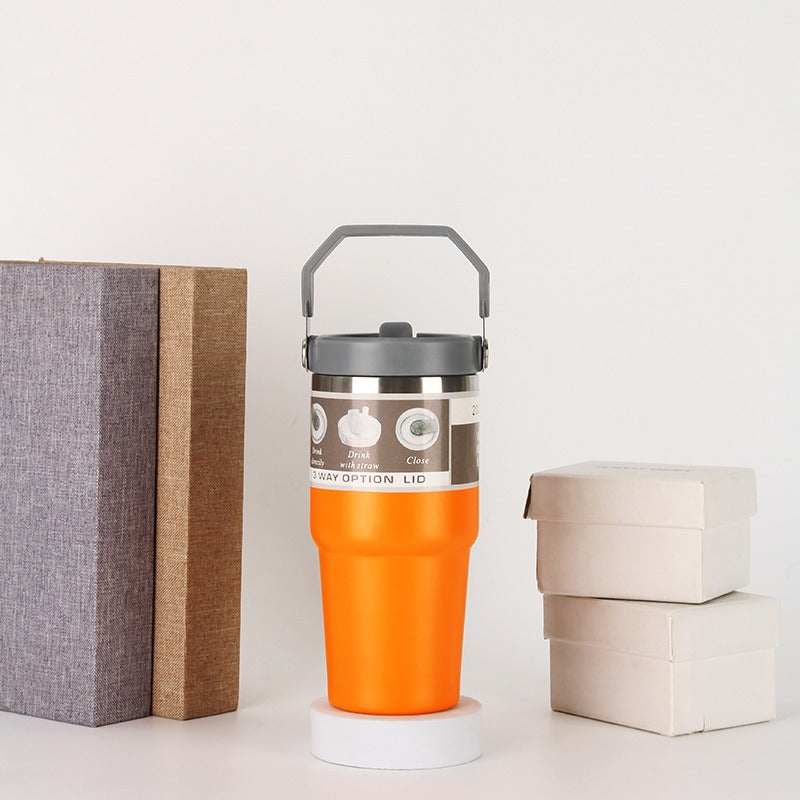 20oz30ozPortable Car Cup Stainless Steel Cup Travel Sports Water Bottle With Handle Cover Coffee Tumbler Cup - Korvel
