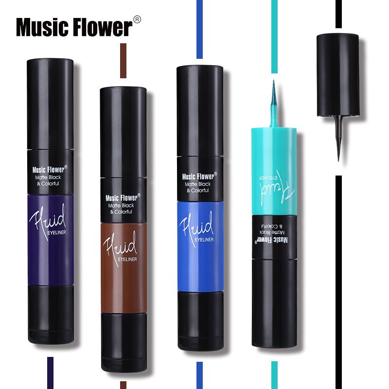Music Flower Matte Black & Colorful 2 In 1 Waterproof Liquid Eyeliner Pen Makeup Fast Dry Smooth Long Lasting Charm Eyes Liner - Korvel