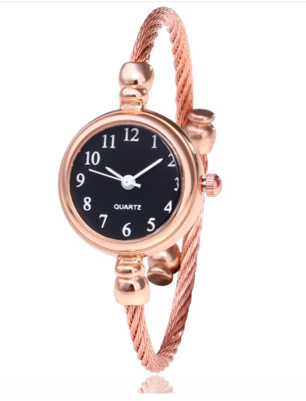 Women's Watches Bracelet Style Opening Simple Retro Art Fashion Watches Women's Fashion Quartz Watch Relogio Feminino（Rose gold belt） - Korvel