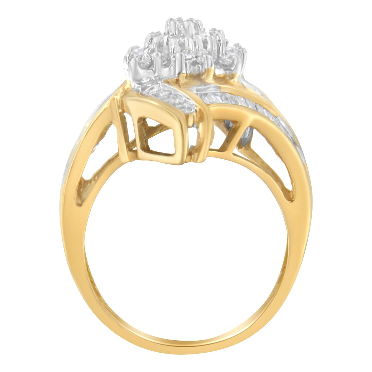 Anillo de Clúster de Diamantes Bypass en Oro Amarillo de 10K - Talla 8