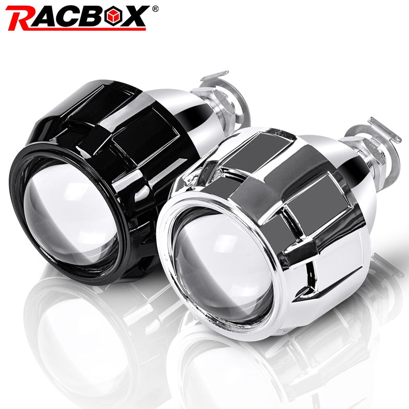 RACBOX 2Pcs 2.5 Inch Universal Bi Xenon HID Projector Lens Silver Black Shroud H1 Xenon LED Bulb H4 H7 Motorcycle Car Headlight - Korvel