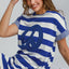 Peace Applique Striped Short Sleeve Mini Dress