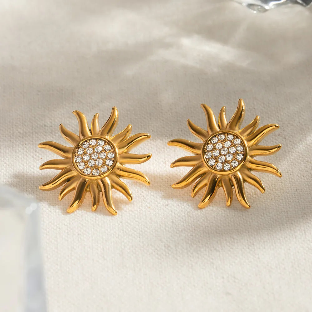 Boucles d'oreilles en acier inoxydable élégant en forme de tournesol pour femmes
