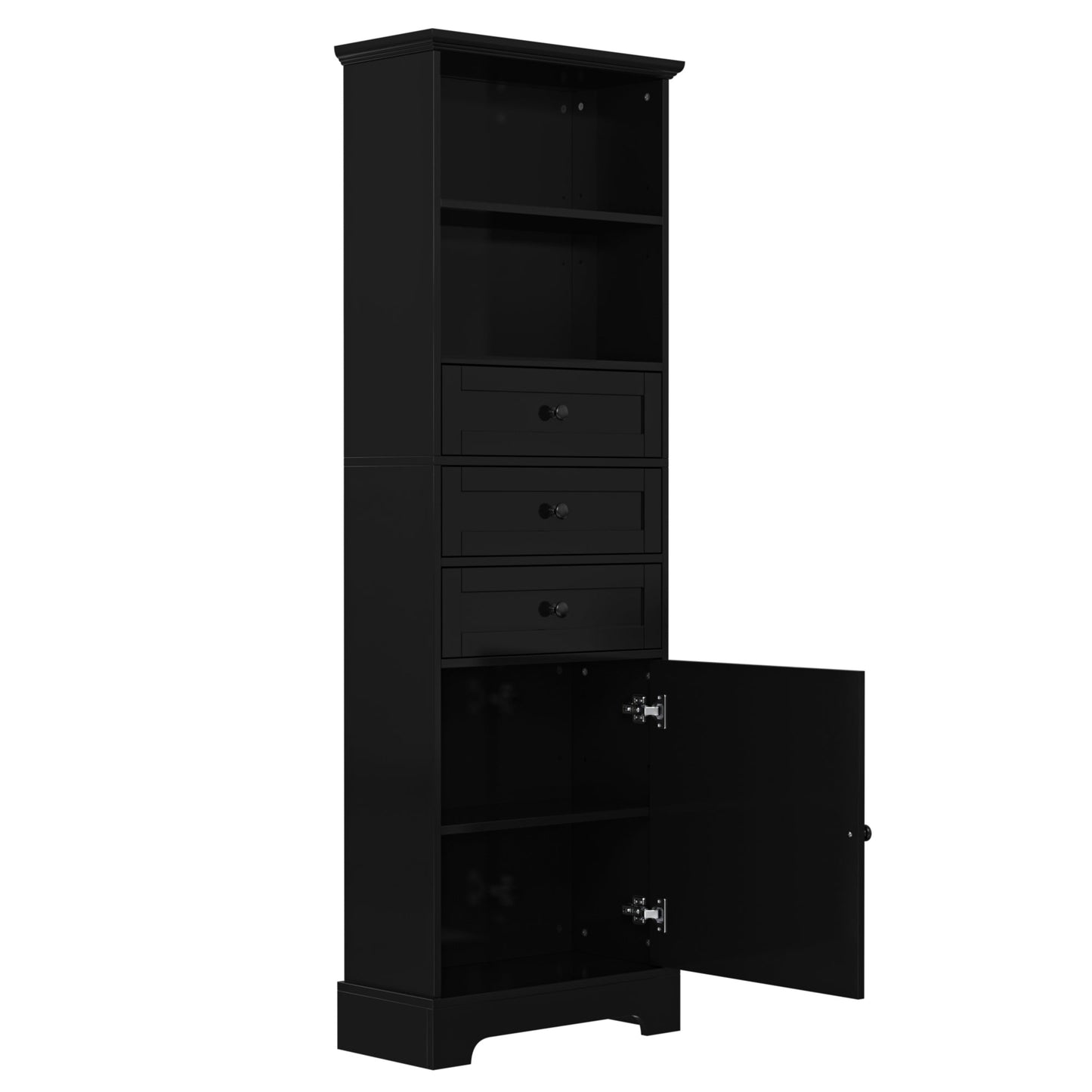 Elegant Black High Storage Cabinet with 3 Drawers