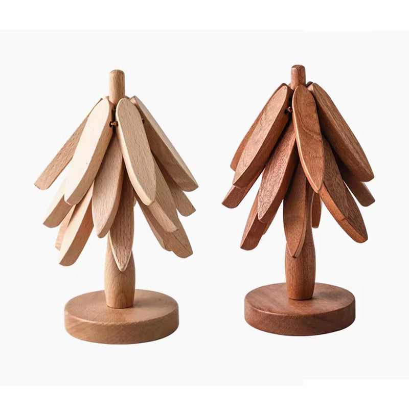Wooden Christmas Tree Folding Coaster Black Walnut Thick Seat Adiabatic Pad For Kitchen Desktop Decoration Housewarming Gift - Korvel