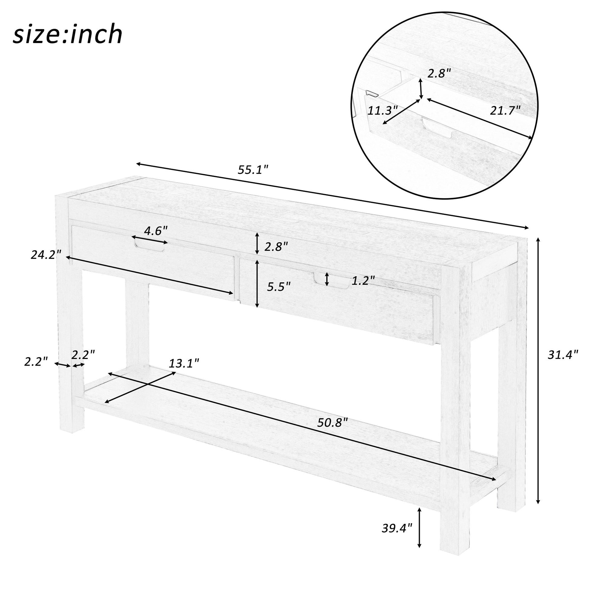 U_STYLE Console Table Entryway Table for Hallway Living Room with 2 Drawers and 1 Shelf - Korvel