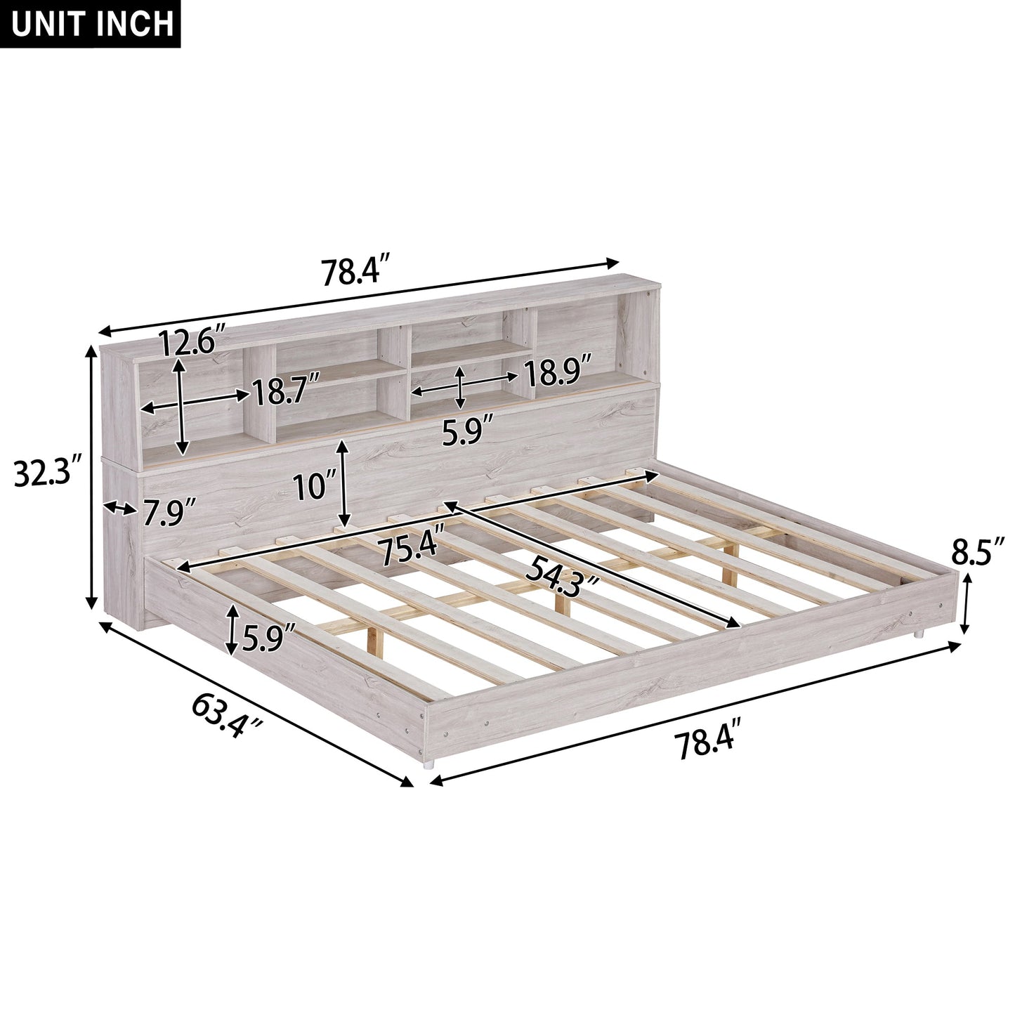 Full Size Daybed Frame with Storage Bookcases - White Oak