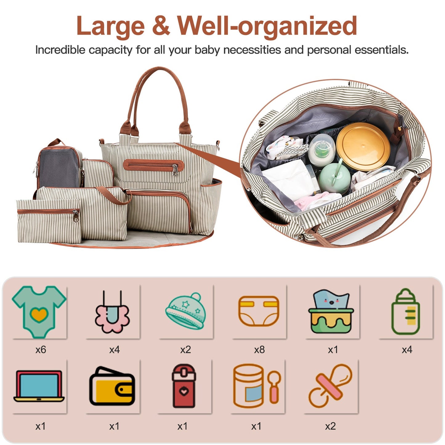 GBruno 8-Piece Baby Nappy Diaper Bag Set