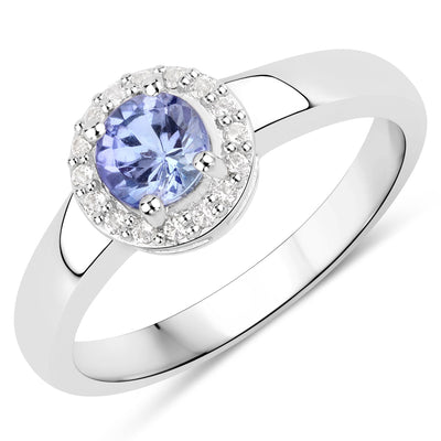 Bague en argent sterling avec tanzanite véritable de 0,55 carat et topaze blanche