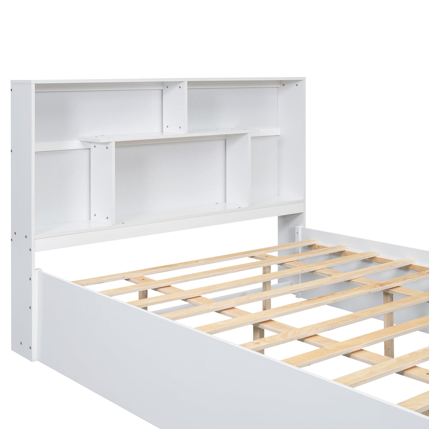 Elegant Queen Size Platform Bed with Storage Headboard, White