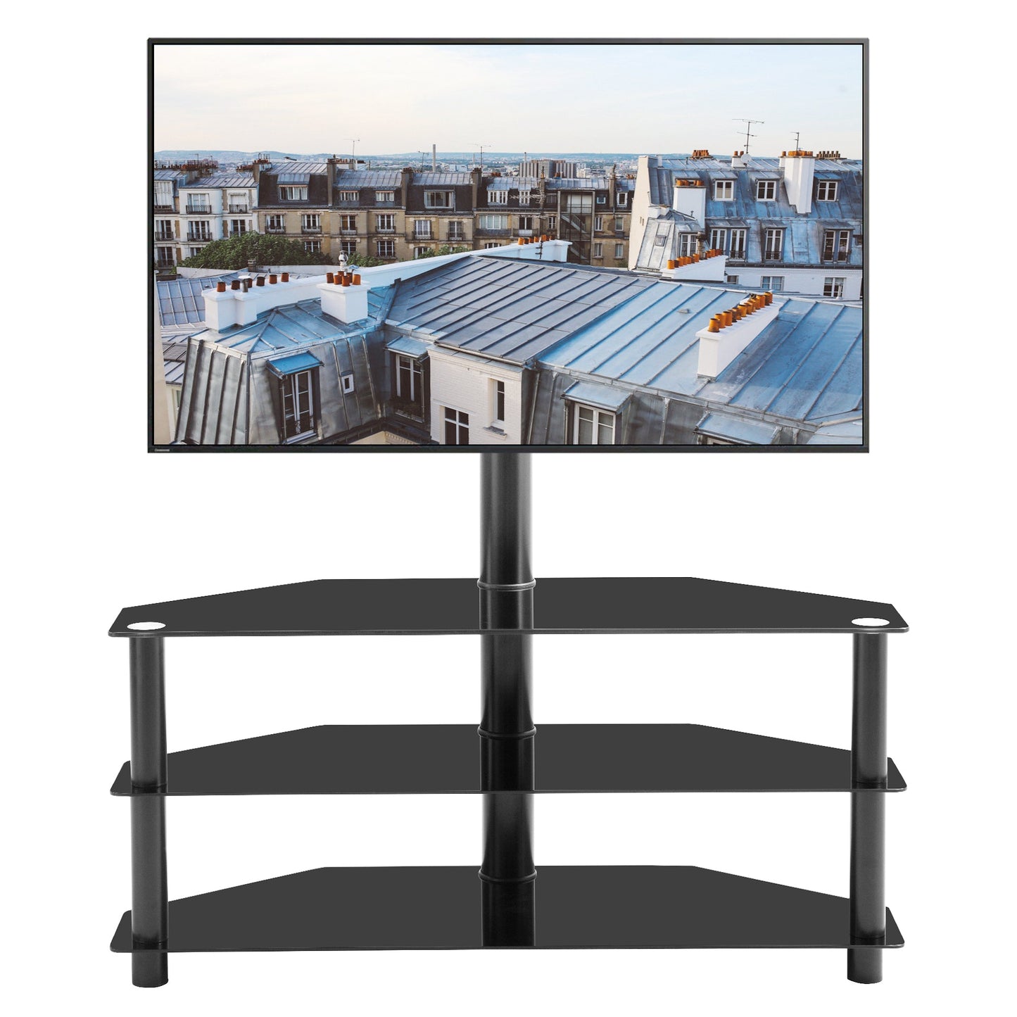 35.4 inch Black Multi-function TV Stand Height Adjustable Bracket Swivel 3-Tier - Korvel